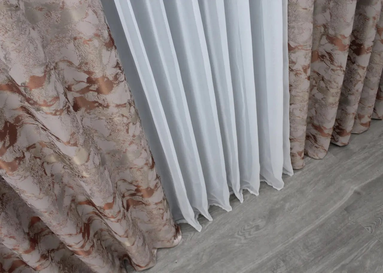 Elegant Beige & Terracotta Jacquard Curtains – Marble Collection – Set of 2 – 70% Light Blocking