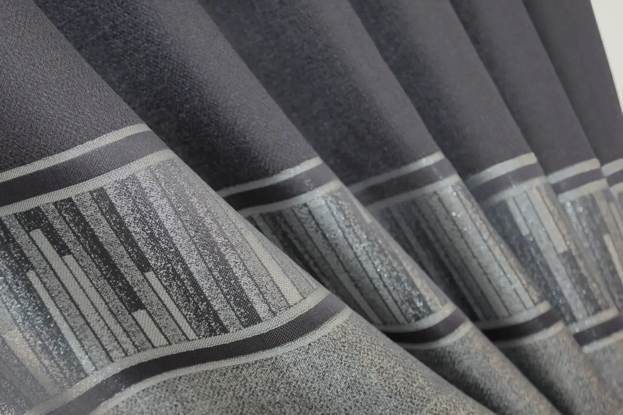 Elegant Linen Curtains – Dark Grey with Silver – Set of 2 Panels
