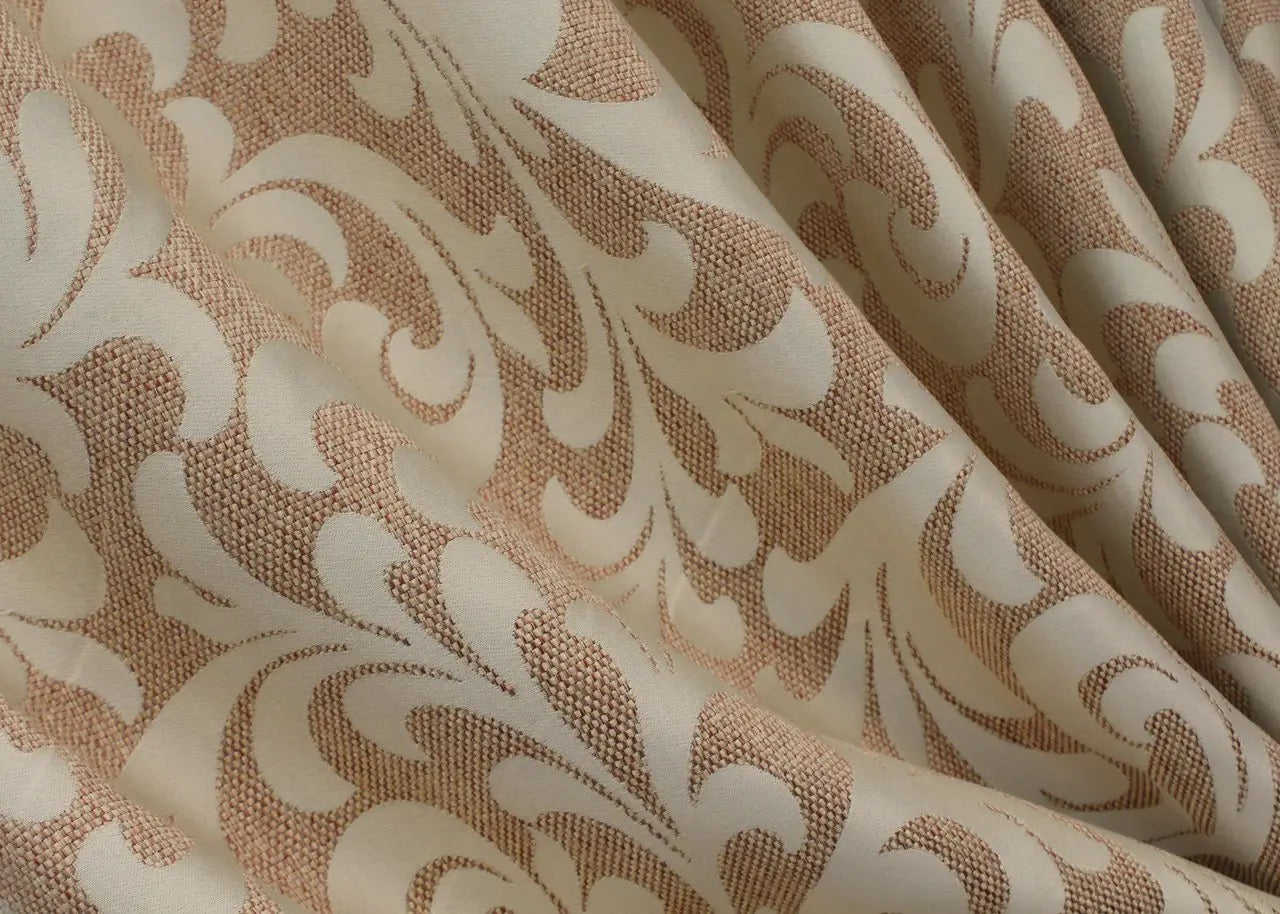 Natural linen curtains in beige with a refined Venzel pattern, perfect for modern and rustic interiors.