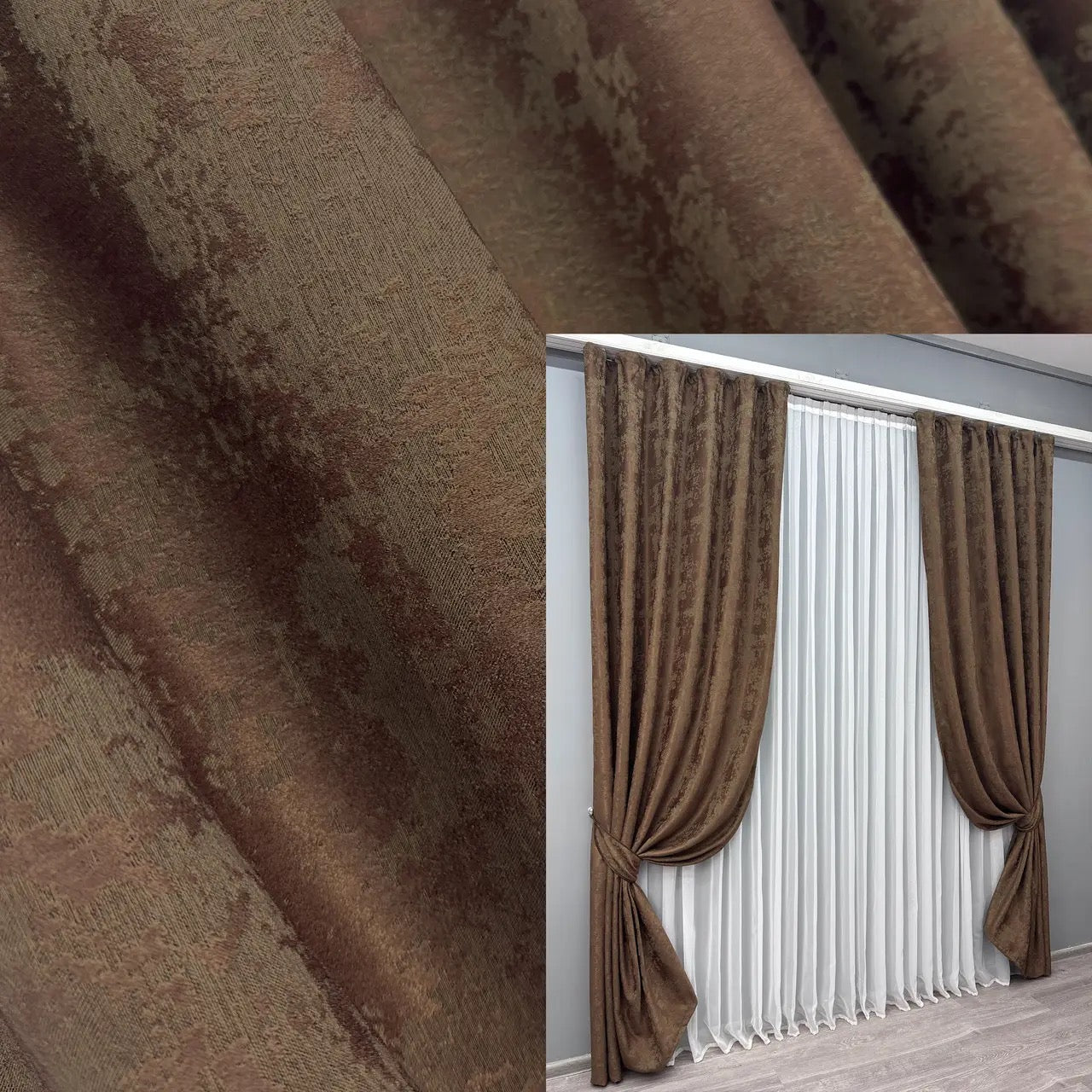 Elegant brown jacquard curtains from the "Sultan" collection, made in Turkey – a premium set of 2 panels for sophisticated home décor.