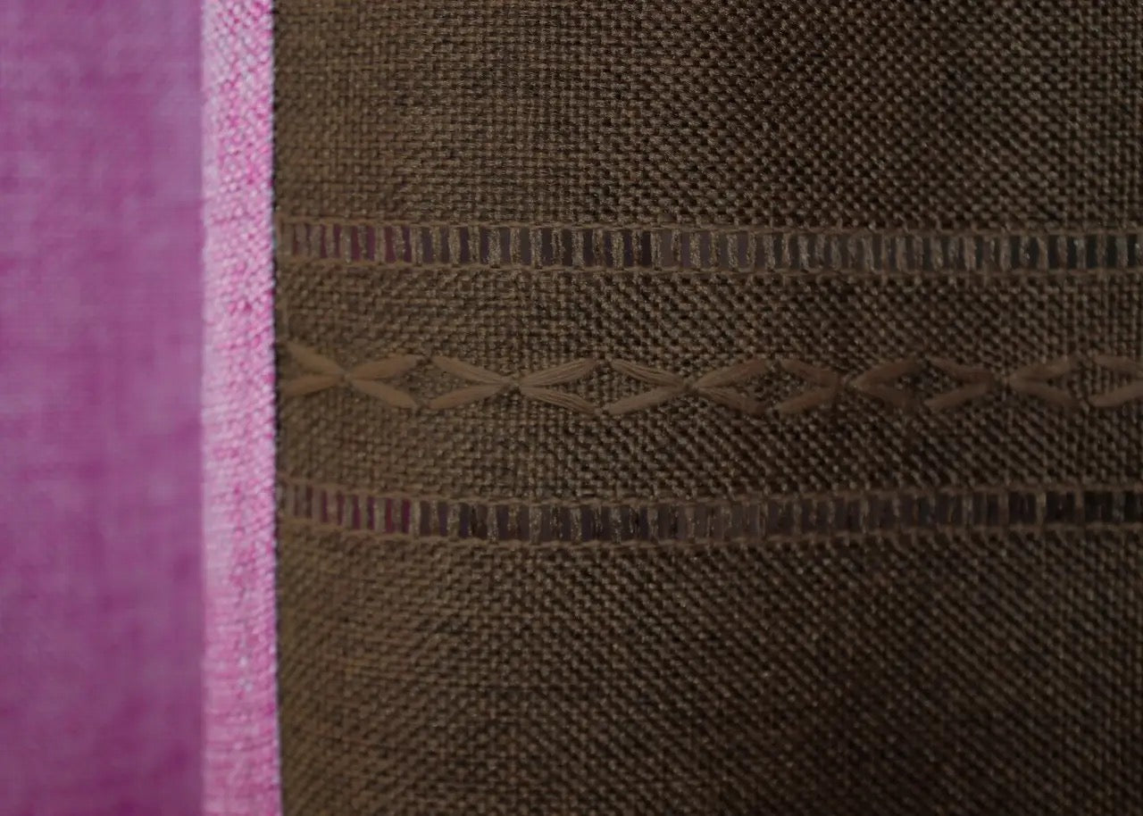 Timeless pink and brown combined curtains with a sophisticated linen burlap texture, adding elegance and warmth to your home.