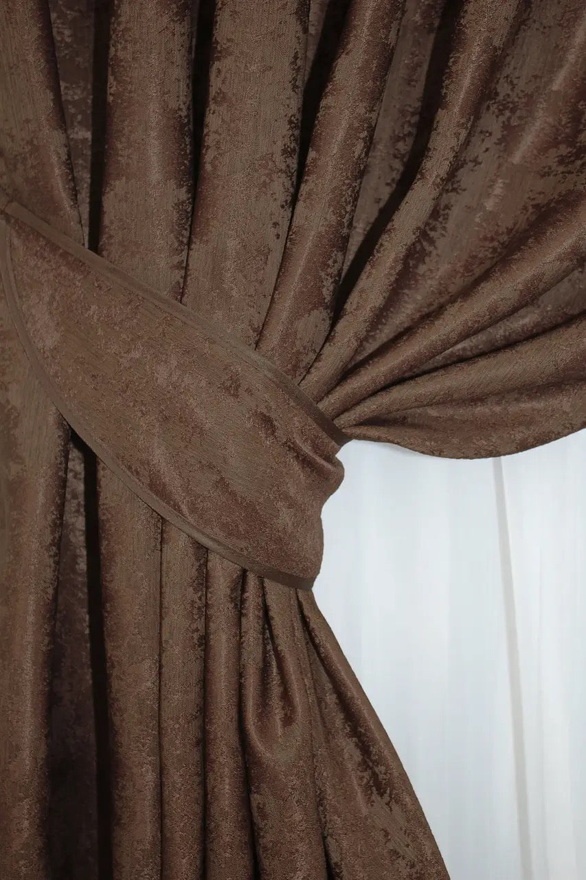 Modern chocolate brown jacquard curtains with a sophisticated tone, blending seamlessly into contemporary home decor.