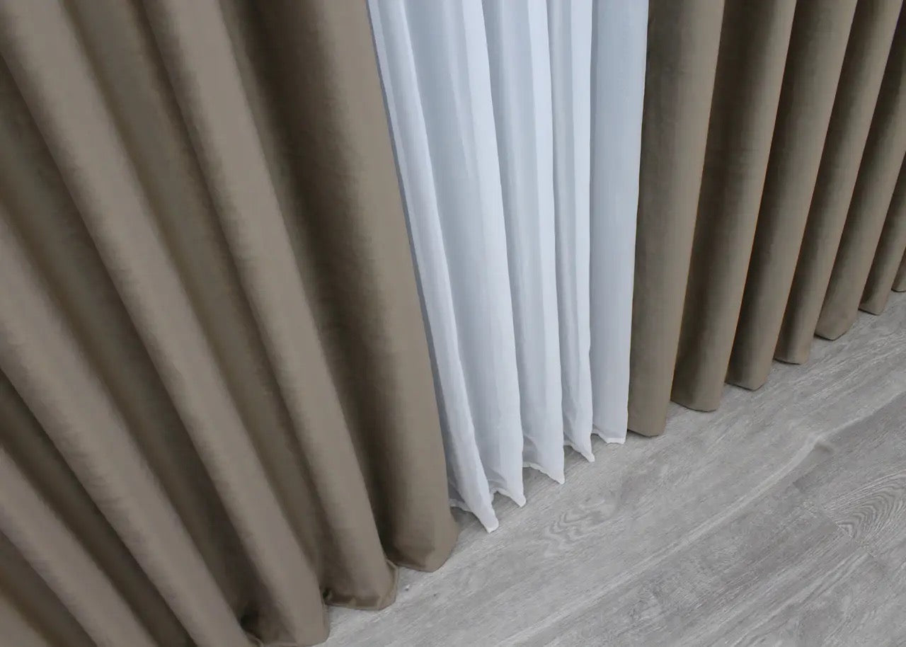 Chocolate brown velvet blackout curtains, blending modern luxury with high-quality craftsmanship for refined interior styling.