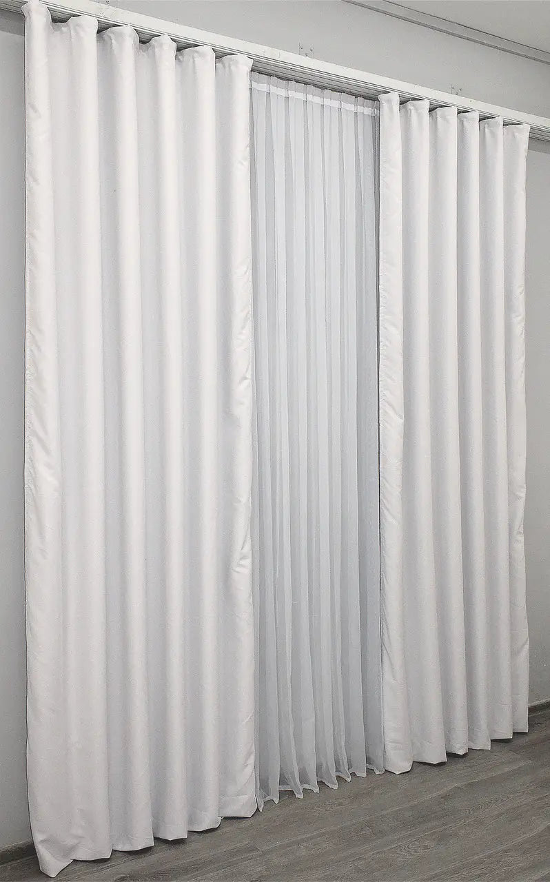 Cloud grey blackout curtains with a sleek, sophisticated blackout effect.