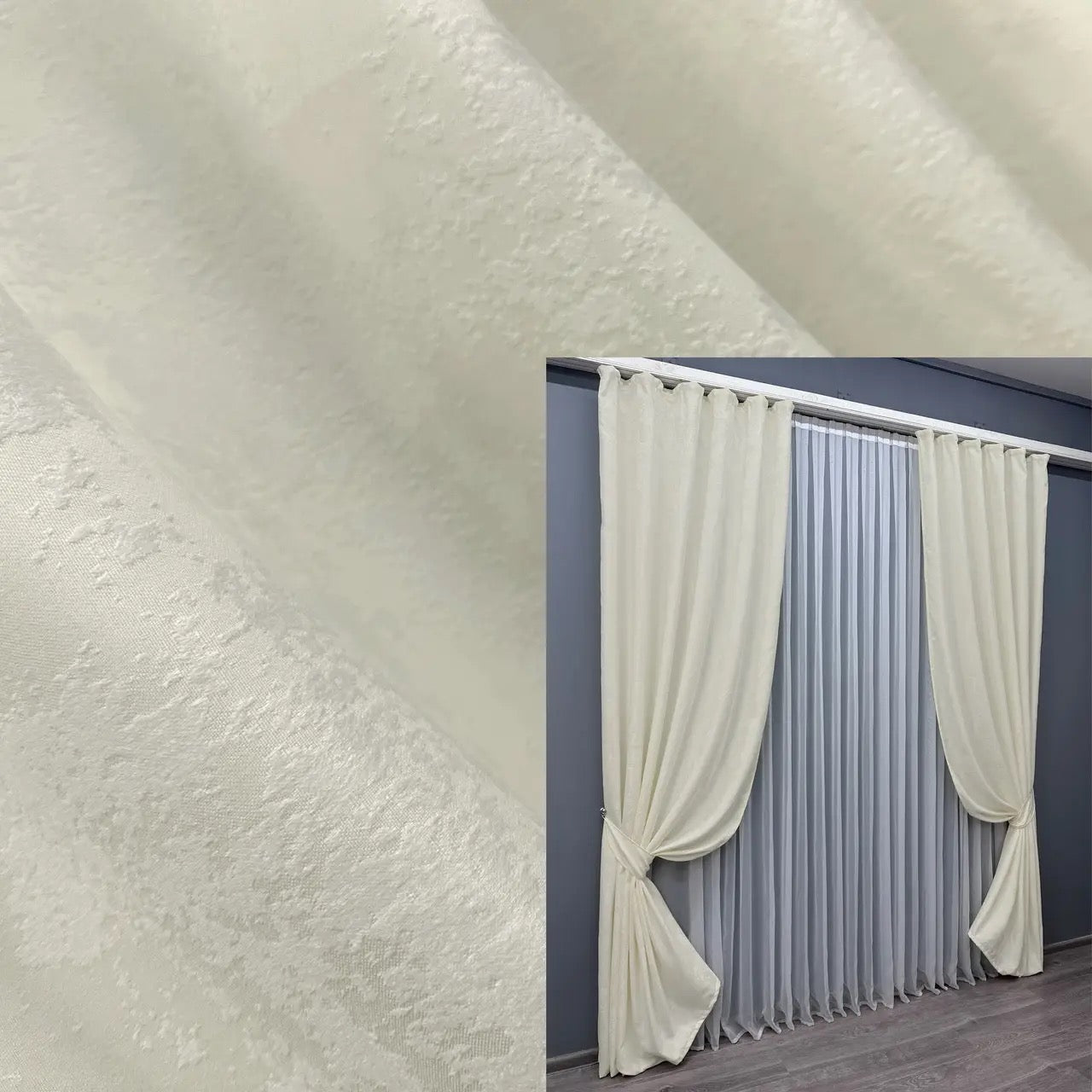 Elegant cream jacquard curtains from the "Sultan" collection – a premium set of 2 panels for sophisticated home décor.