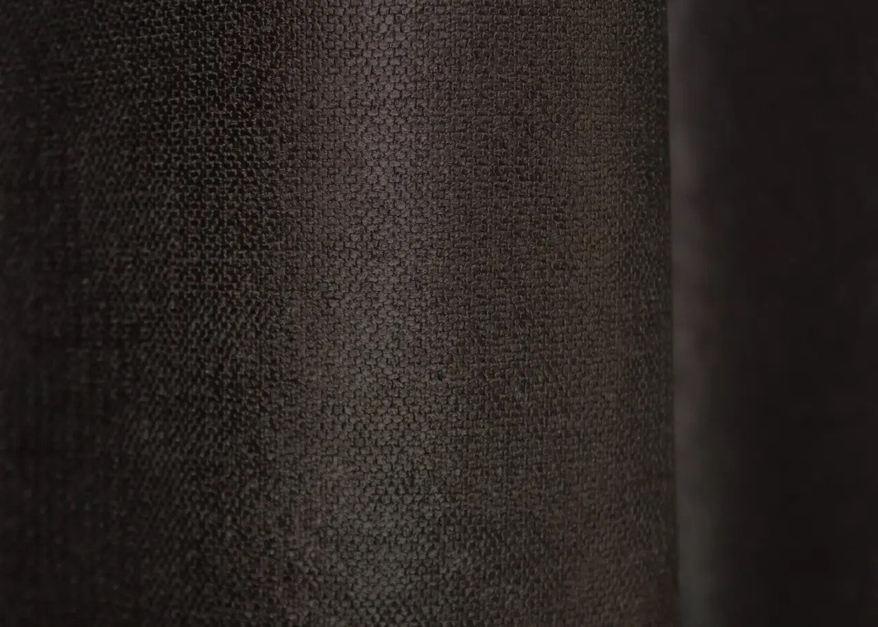Dark wood linen drapes, providing a soft and luxurious feel, with an elegant balance of privacy and natural light diffusion.