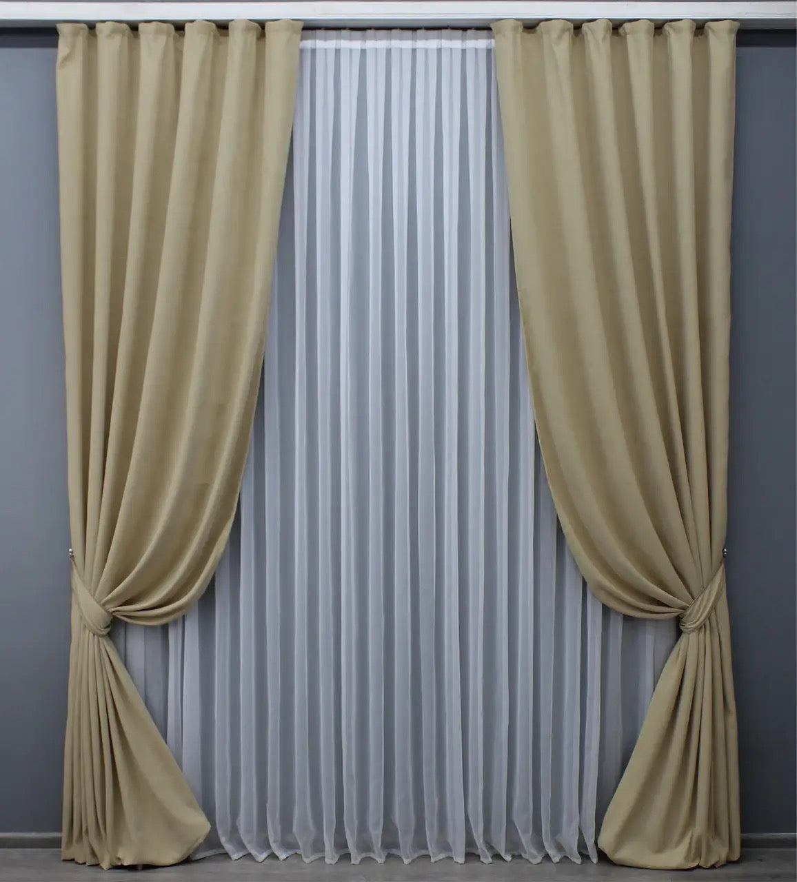Premium warm beige velvet curtains with a plush texture, perfect for stylish bedrooms and living rooms.
