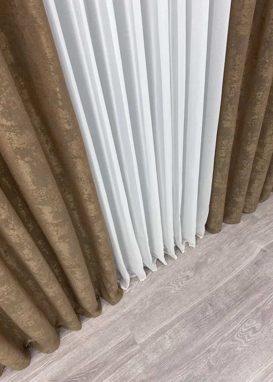 Premium light brown jacquard curtain set – durable, stylish, and designed to elevate any home décor.