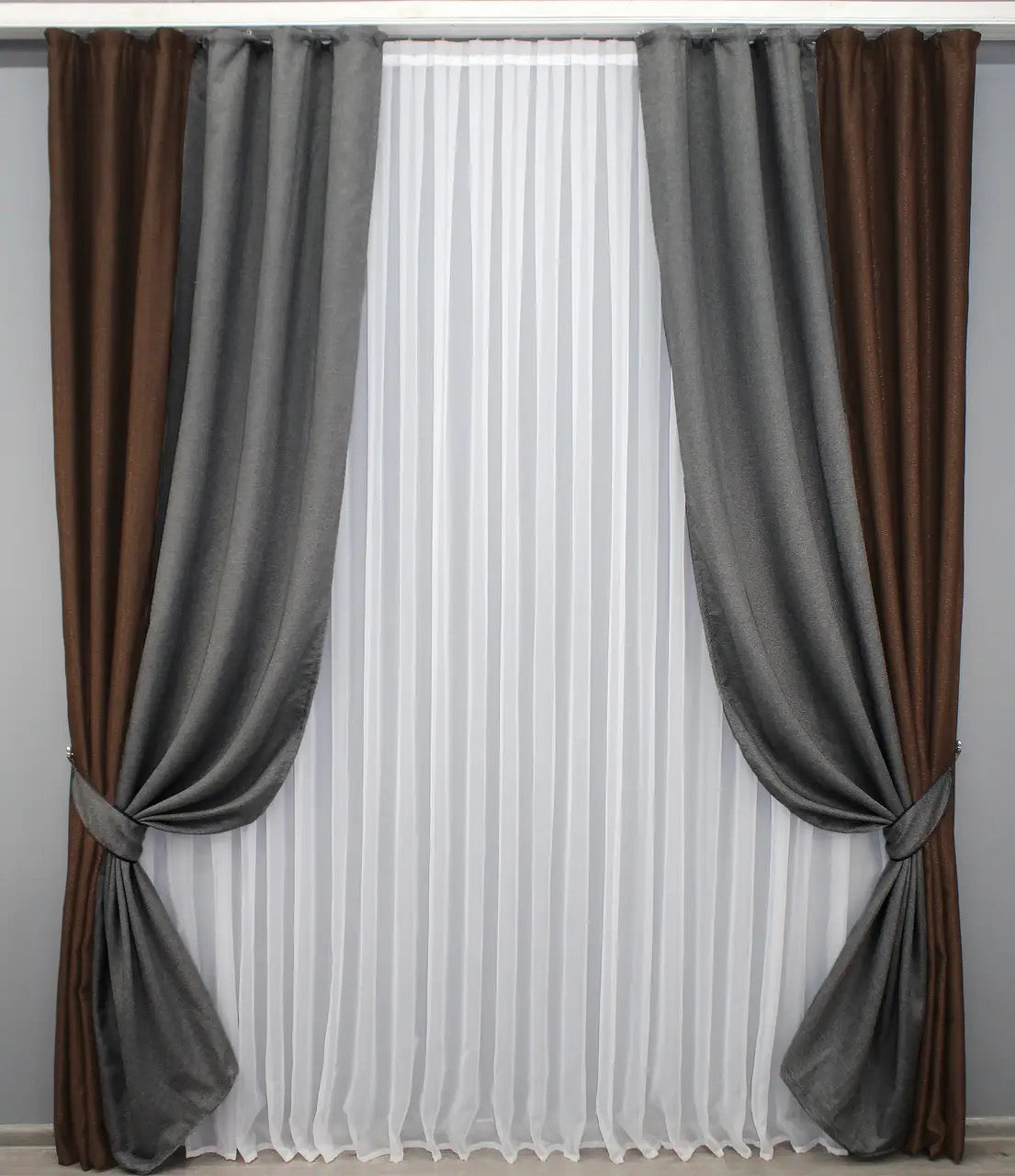 Elegant brown (Chocolate, Mocha, Coffee) and gray (Charcoal, Slate, Ash) combined linen curtains offering a sophisticated look for bedrooms and living rooms.