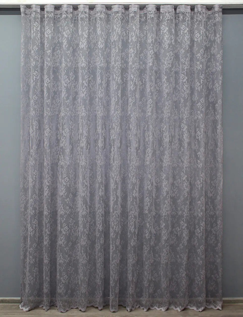Grey sheer curtain with breathable jacquard texture – summer interior use