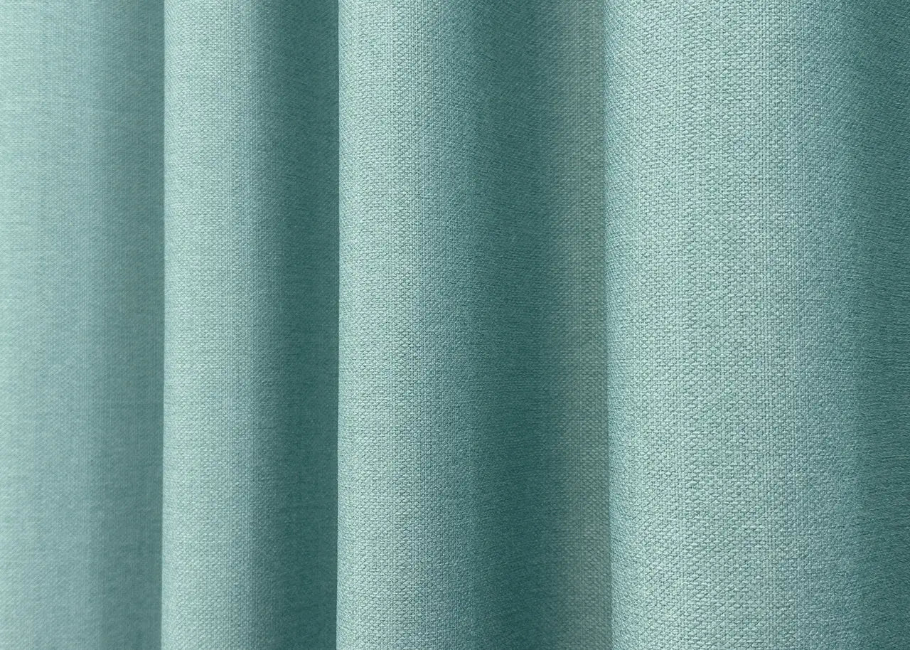 Mint blue chenille blackout curtains with soft texture and excellent light blocking.