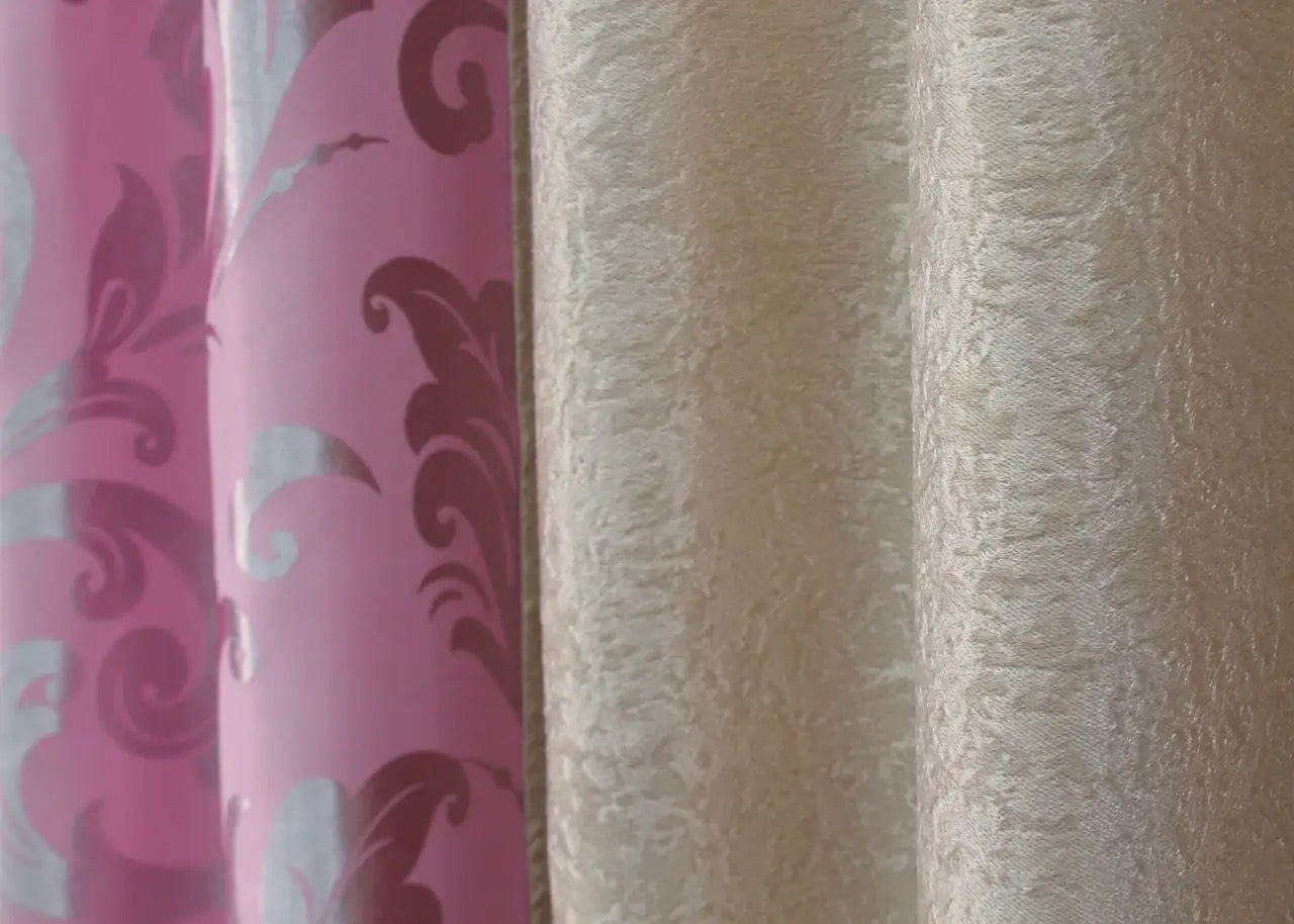 Modern pink and beige combined blackout curtains that enhance your home with luxury and subtle elegance.