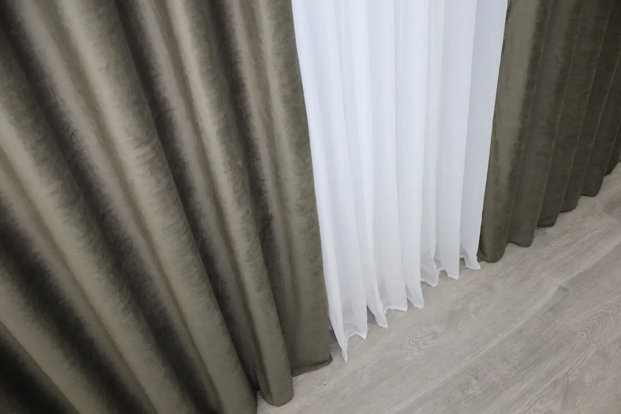 Premium moss velvet curtains, set of 2, offering a timeless and elegant look while ensuring privacy and light-blocking functionality.