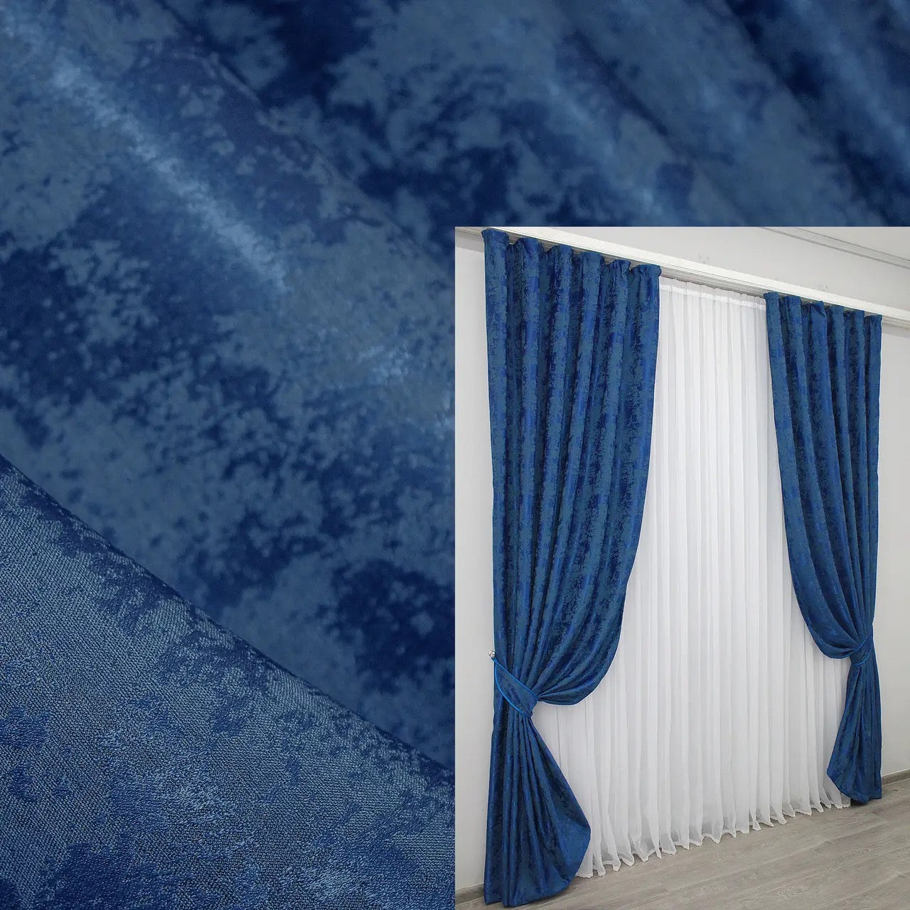 Elegant Ocean Blue jacquard curtains with a deep, vibrant hue, perfect for creating a calming and sophisticated home décor.