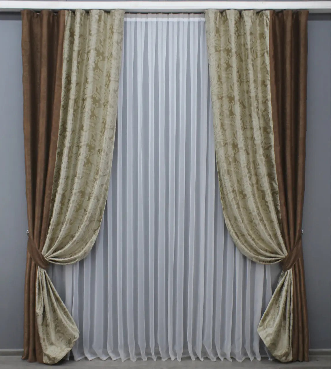 Premium brown and beige combined curtains with high-quality soft fabric, creating a sophisticated look for your living room or bedroom.
