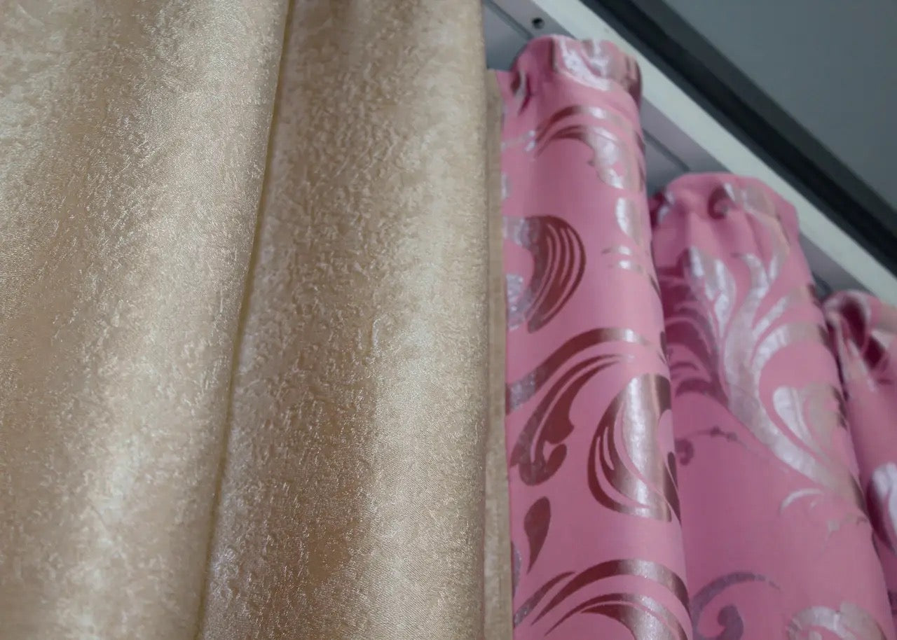 Premium pink and beige combined blackout soft curtains, creating a warm and inviting ambiance for any room.