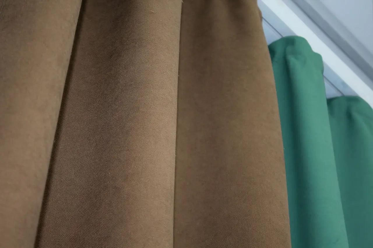 Premium turquoise (Teal, Aqua) and brown (Chocolate, Mocha) combined microvelvet curtains with a soft drape and luxurious feel for any room.