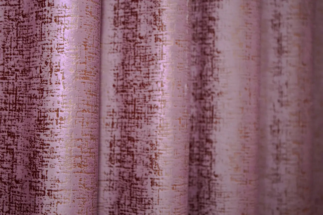 Soft and luxurious pink with gold velvet curtains, providing an elegant design for any room while maintaining privacy and comfort.