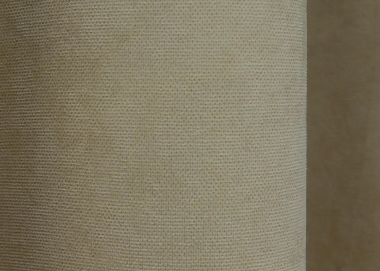 Refined neutral beige microvelvet curtains, balancing functionality and stylish appeal.