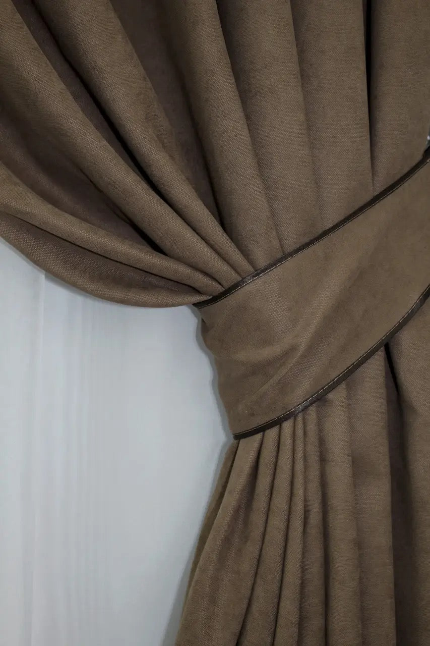 Luxury warm brown microvelvet drapes with an effortless, flowing design for cosy homes.