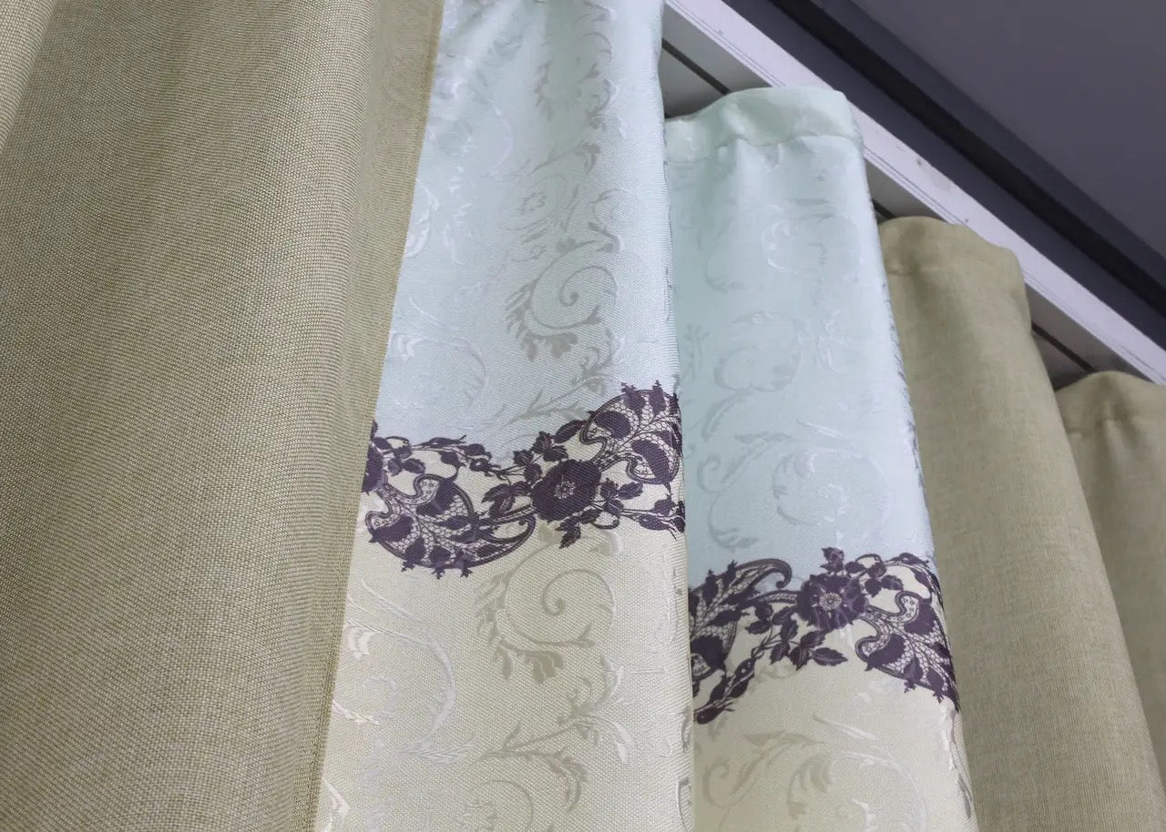 Soft and elegant beige and turquoise linen curtains, crafted from high-quality linen burlap, perfect for both modern and coastal interiors.