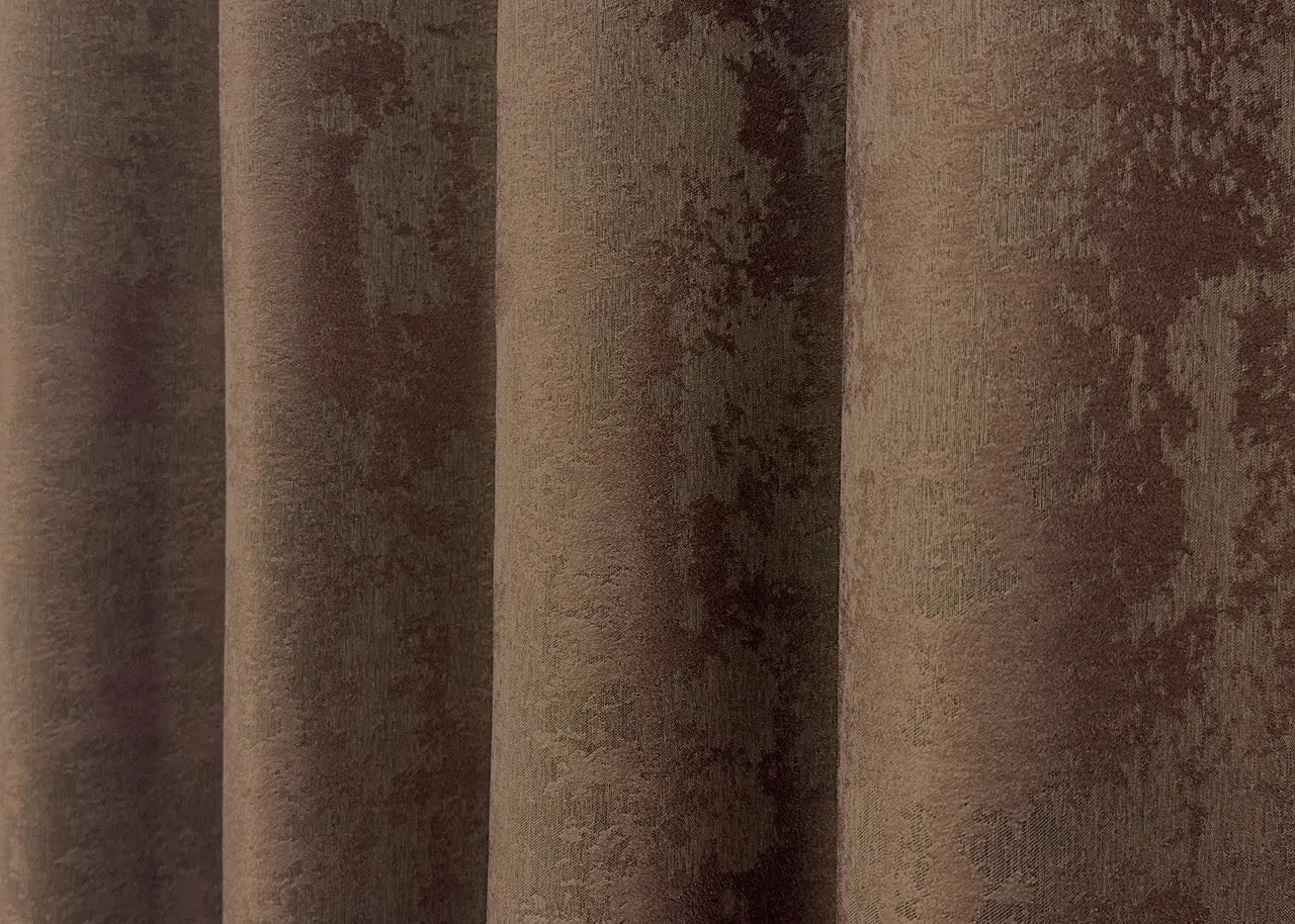Textured light brown jacquard curtains, featuring a timeless pattern that complements both modern and traditional interiors.