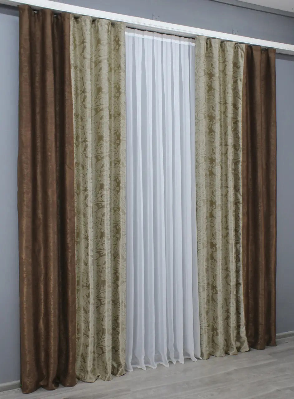 Stylish brown and beige curtains that effortlessly blend sophistication and coziness, perfect for a timeless home décor.