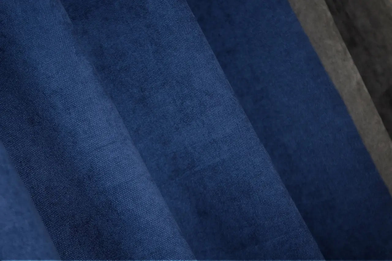 Two-tone brown and navy blue combined microvelvet curtains with a plush texture for a chic and modern look.