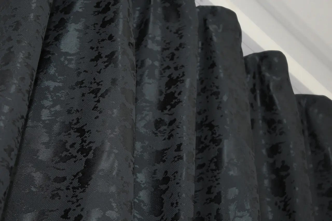 Luxury blue-graphite linen curtains with a smooth and refined finish, ideal for creating a serene ambience.