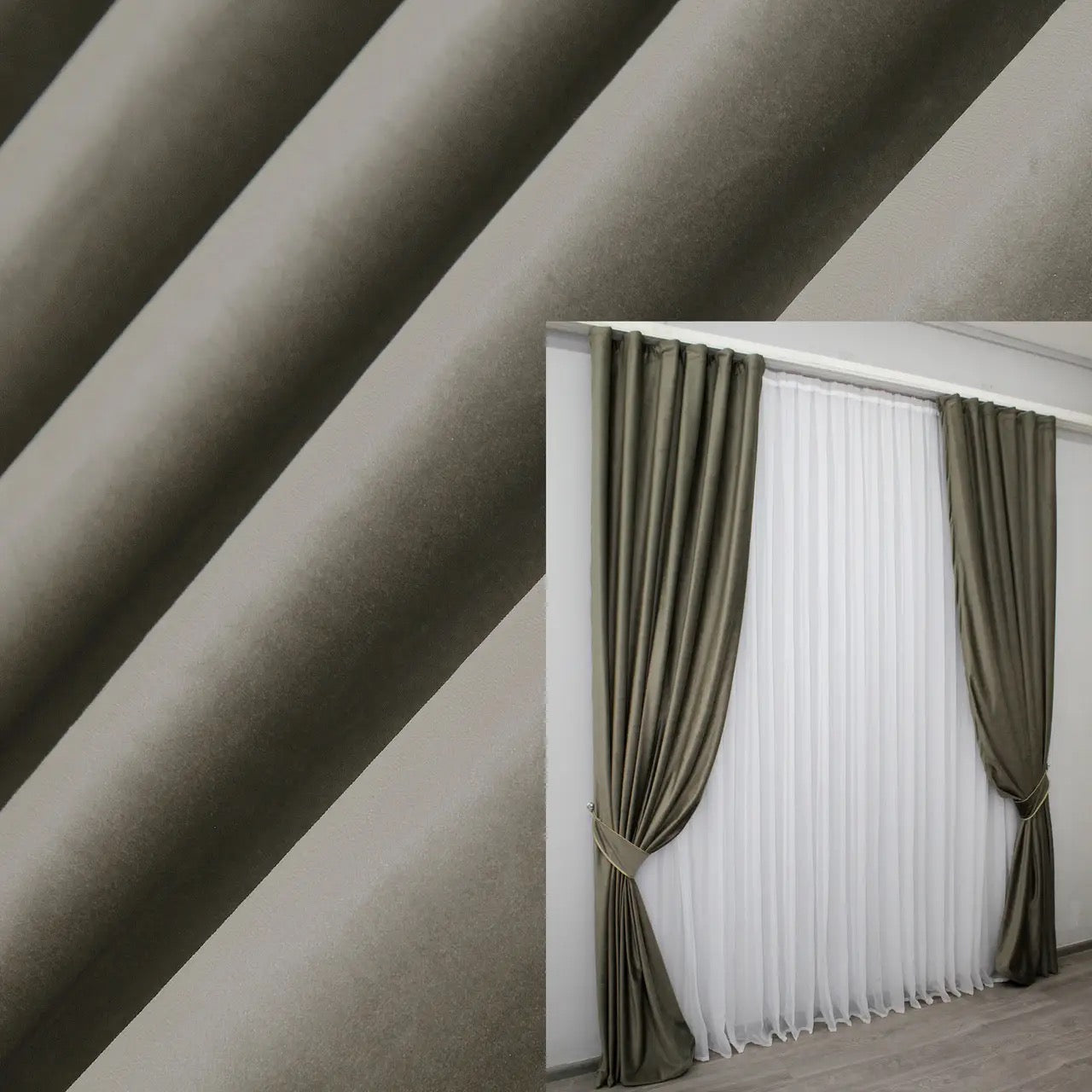 Luxurious moss velvet curtains, set of 2, ideal for living rooms and bedrooms with excellent light-blocking properties.