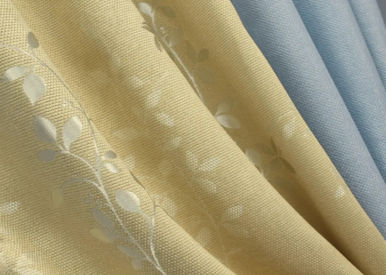 Light Blue & Beige Combined Linen Curtains – Set of 2 Panels – “Natural Blend” Collection