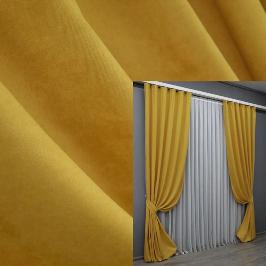 Luxurious Yellow Microvelvet Curtains – Set of 2 – 70% Light Blocking