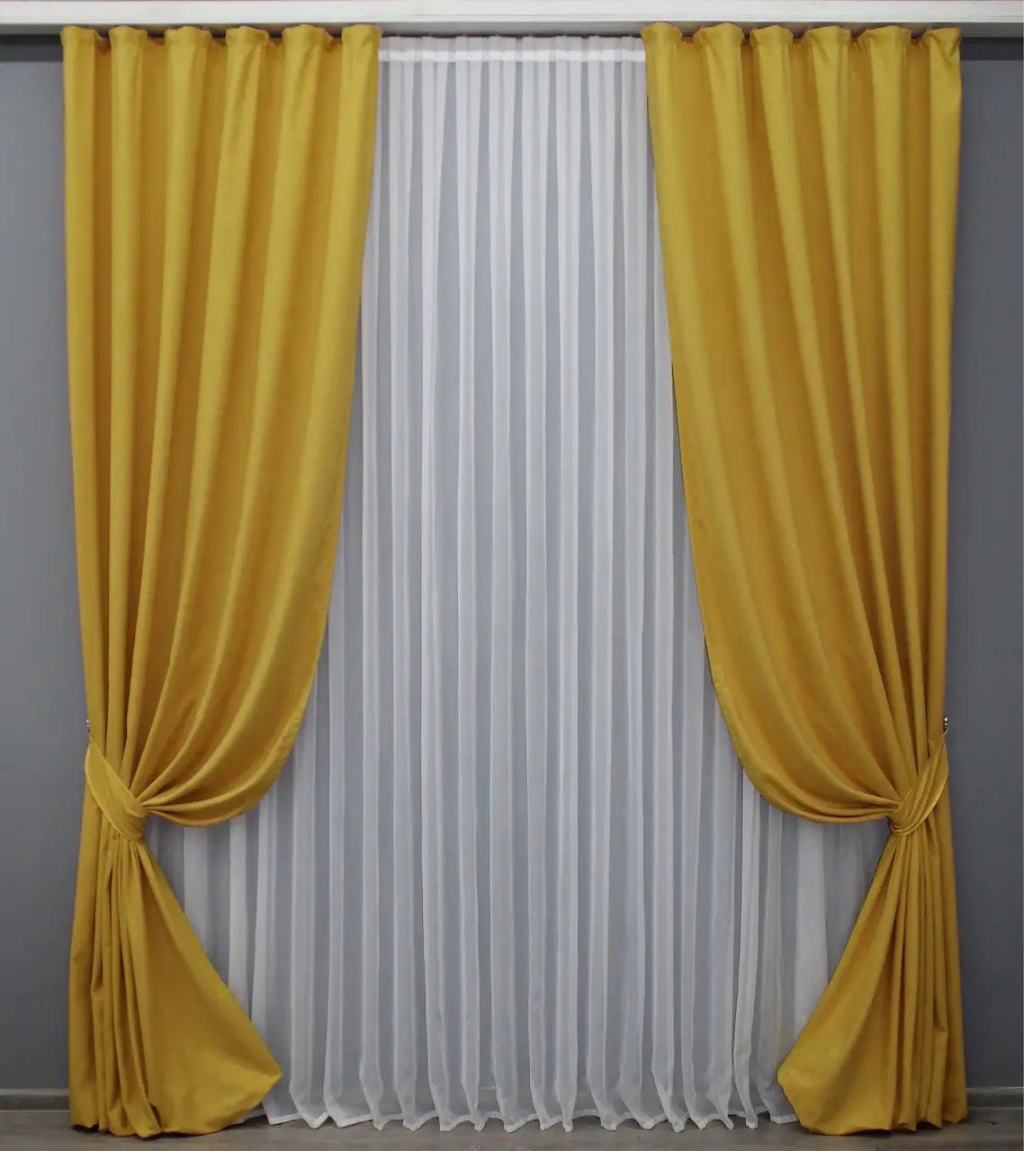 Luxurious Yellow Microvelvet Curtains – Set of 2 – 70% Light Blocking