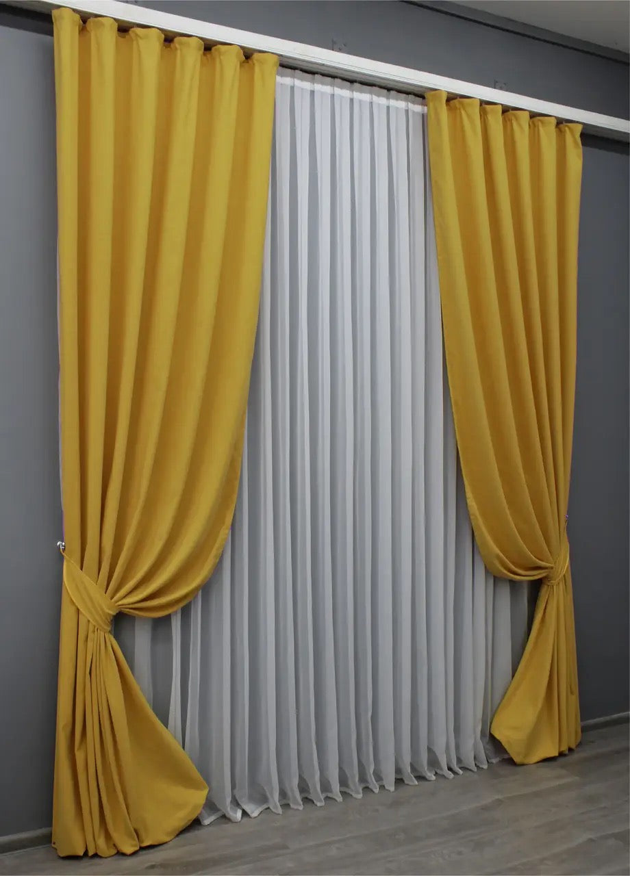 Luxurious Yellow Microvelvet Curtains – Set of 2 – 70% Light Blocking