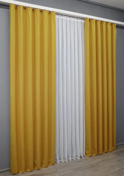 Luxurious Yellow Microvelvet Curtains – Set of 2 – 70% Light Blocking