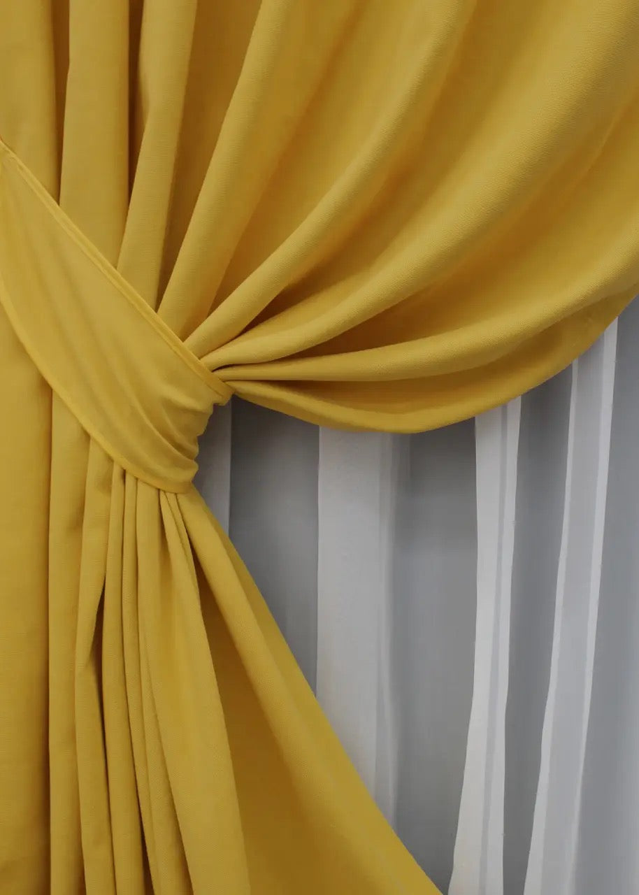 Luxurious Yellow Microvelvet Curtains – Set of 2 – 70% Light Blocking