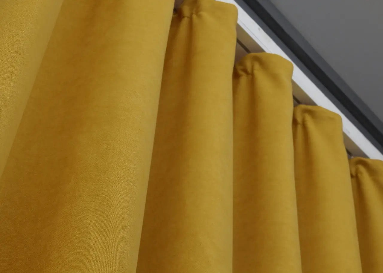 Luxurious Yellow Microvelvet Curtains – Set of 2 – 70% Light Blocking