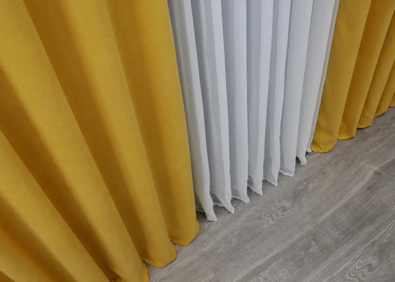 Luxurious Yellow Microvelvet Curtains – Set of 2 – 70% Light Blocking