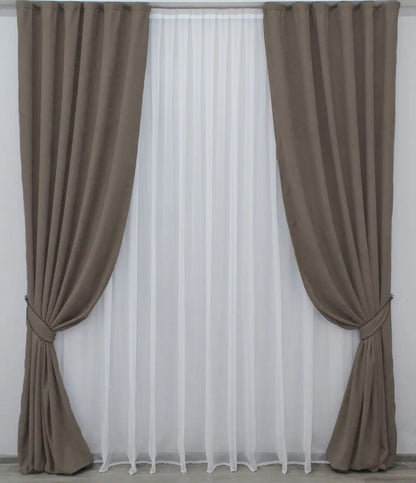 Luxurious Cocoa Microvelvet Curtains – Set of 2 – 70% Light Blocking