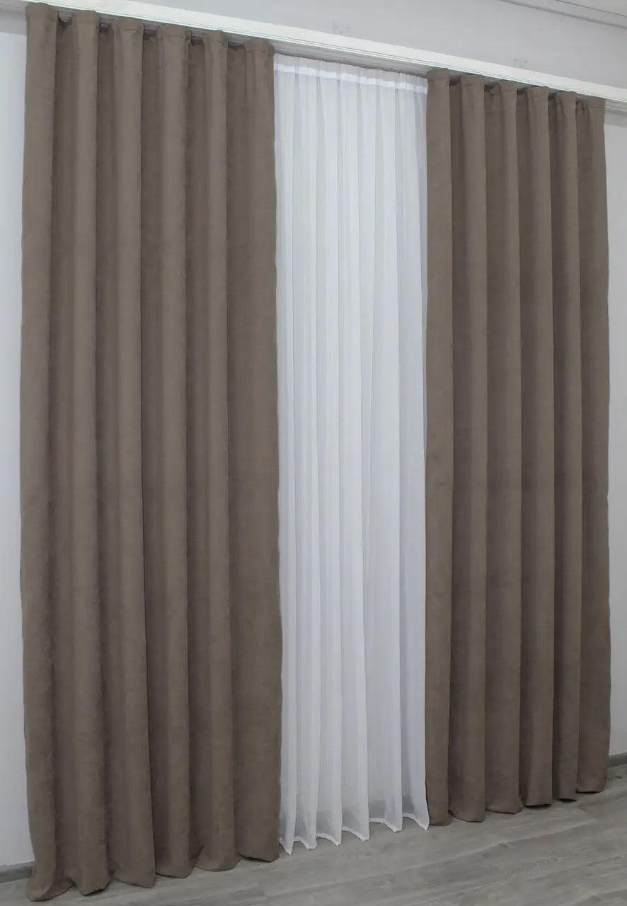 Luxurious Cocoa Microvelvet Curtains – Set of 2 – 70% Light Blocking