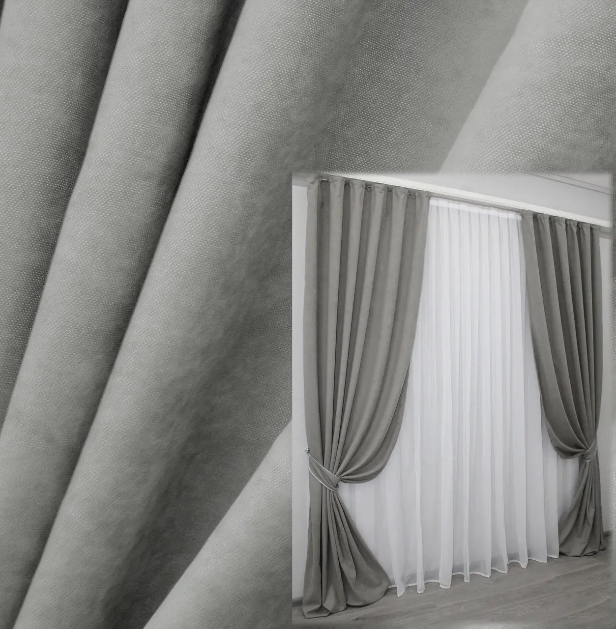 Elegant Gray Microvelvet Curtains – Set of 2 – 70% Light Blocking