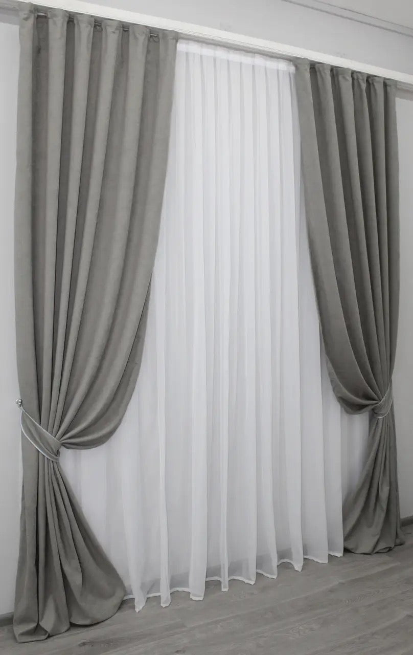 Elegant Gray Microvelvet Curtains – Set of 2 – 70% Light Blocking