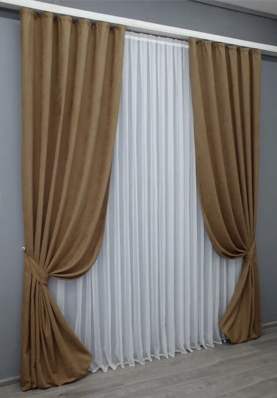 Elegant Cappuccino Microvelvet Curtains – Set of 2 – 70% Light Blocking