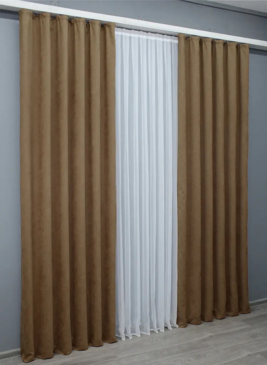 Elegant Cappuccino Microvelvet Curtains – Set of 2 – 70% Light Blocking