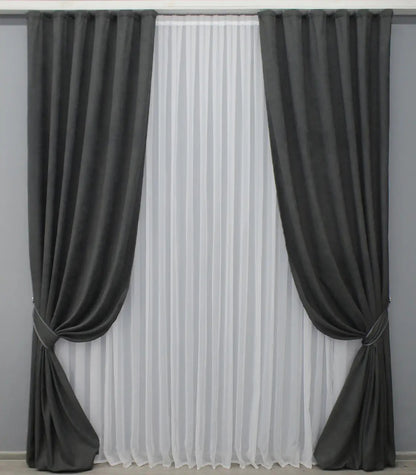 Elegant Dark Gray Microvelvet Curtains – Set of 2 – 70% Light Blocking