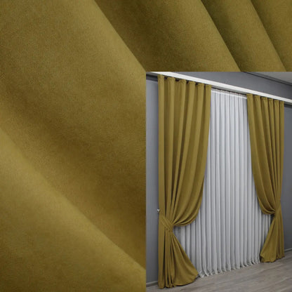 Elegant Mustard Microvelvet Curtains – Set of 2 – 70% Light Blocking