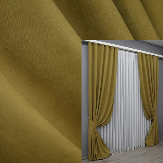 Elegant Mustard Microvelvet Curtains – Set of 2 – 70% Light Blocking