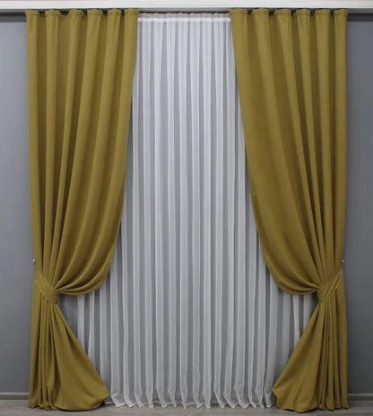 Elegant Mustard Microvelvet Curtains – Set of 2 – 70% Light Blocking