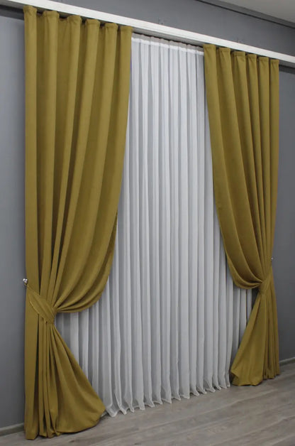 Elegant Mustard Microvelvet Curtains – Set of 2 – 70% Light Blocking