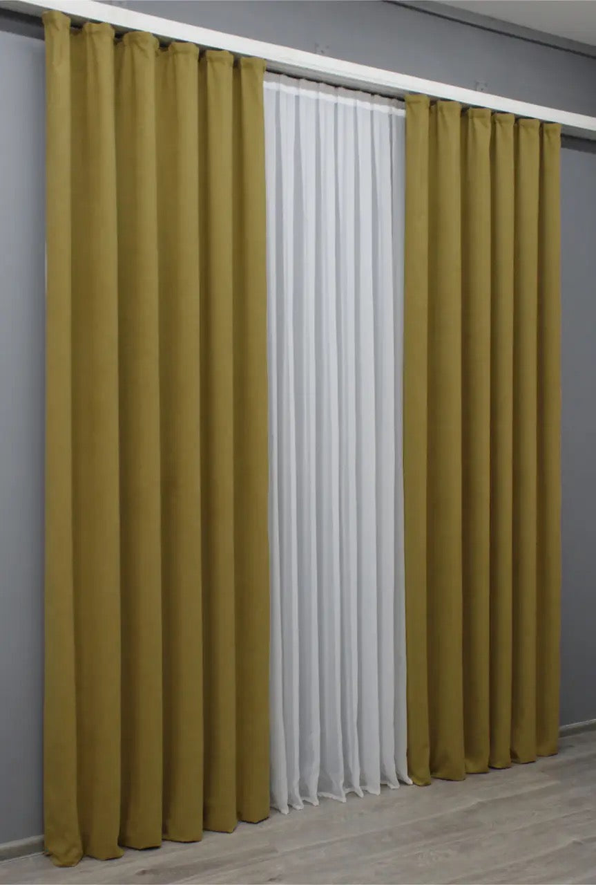 Elegant Mustard Microvelvet Curtains – Set of 2 – 70% Light Blocking